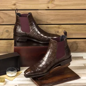 - dark brown gator - Unique Handcrafted Alligator Chelsea Boot by Le Ruux