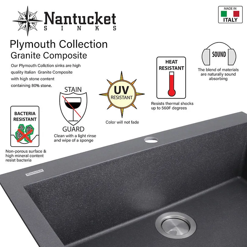33" Black Composite Single Bowl Kitchen Workstation Sink
