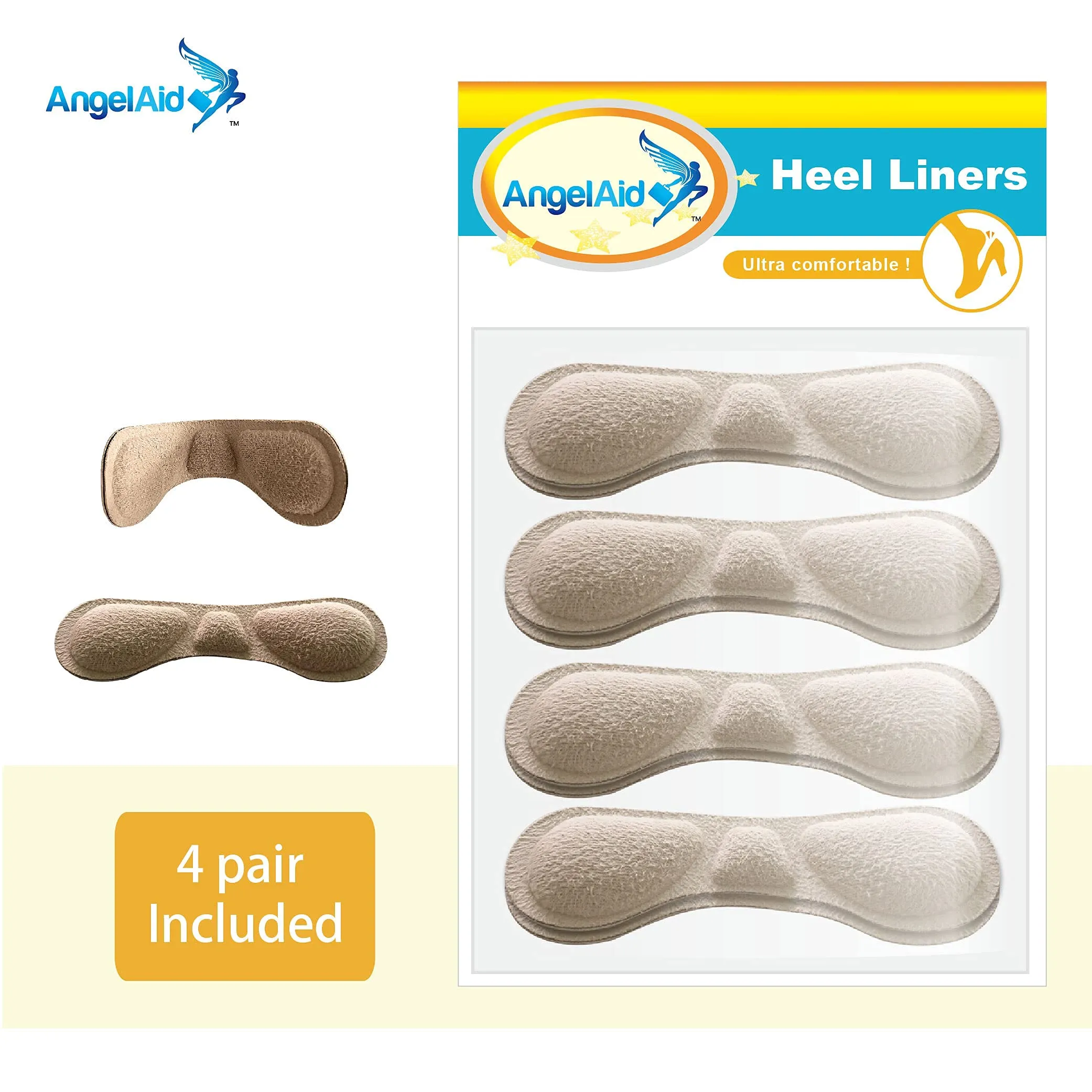 4 Pairs Angelaid Comfy Foam Heel Liners, Self-Adhesive Cushion to Protect Heels