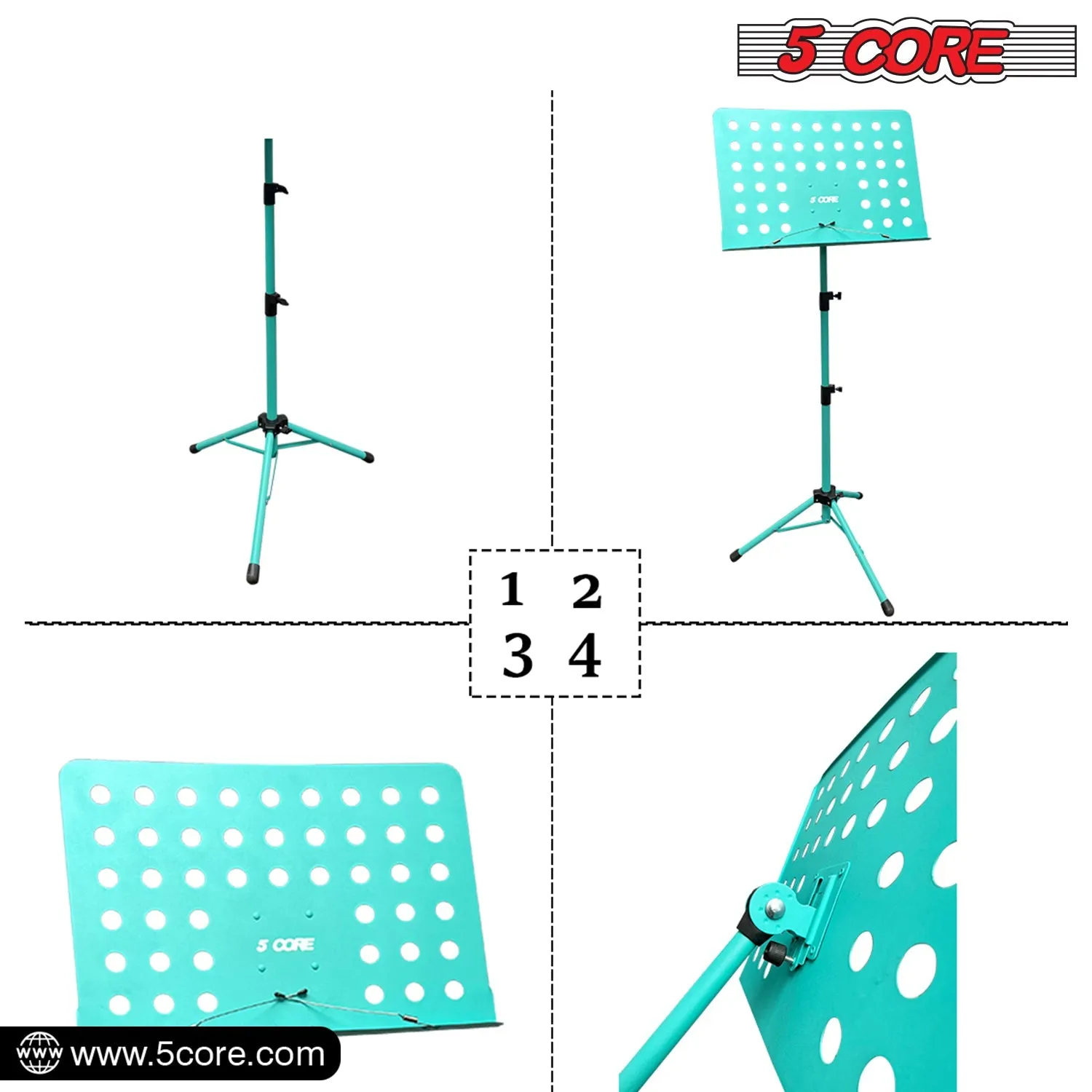 5 Core Sheet Music Stand Professional Folding Adjustable Portable, Blue