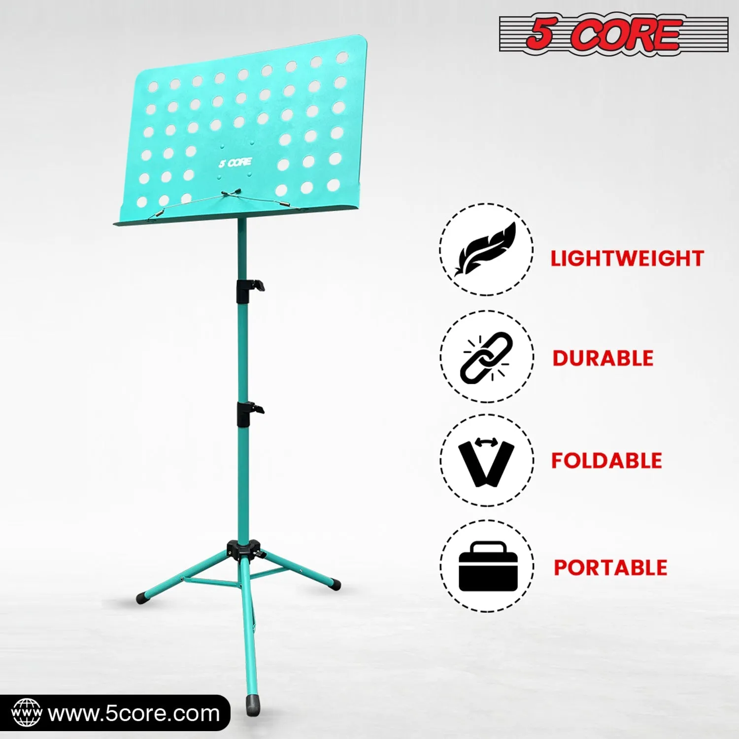 5 Core Sheet Music Stand Professional Folding Adjustable Portable, Blue