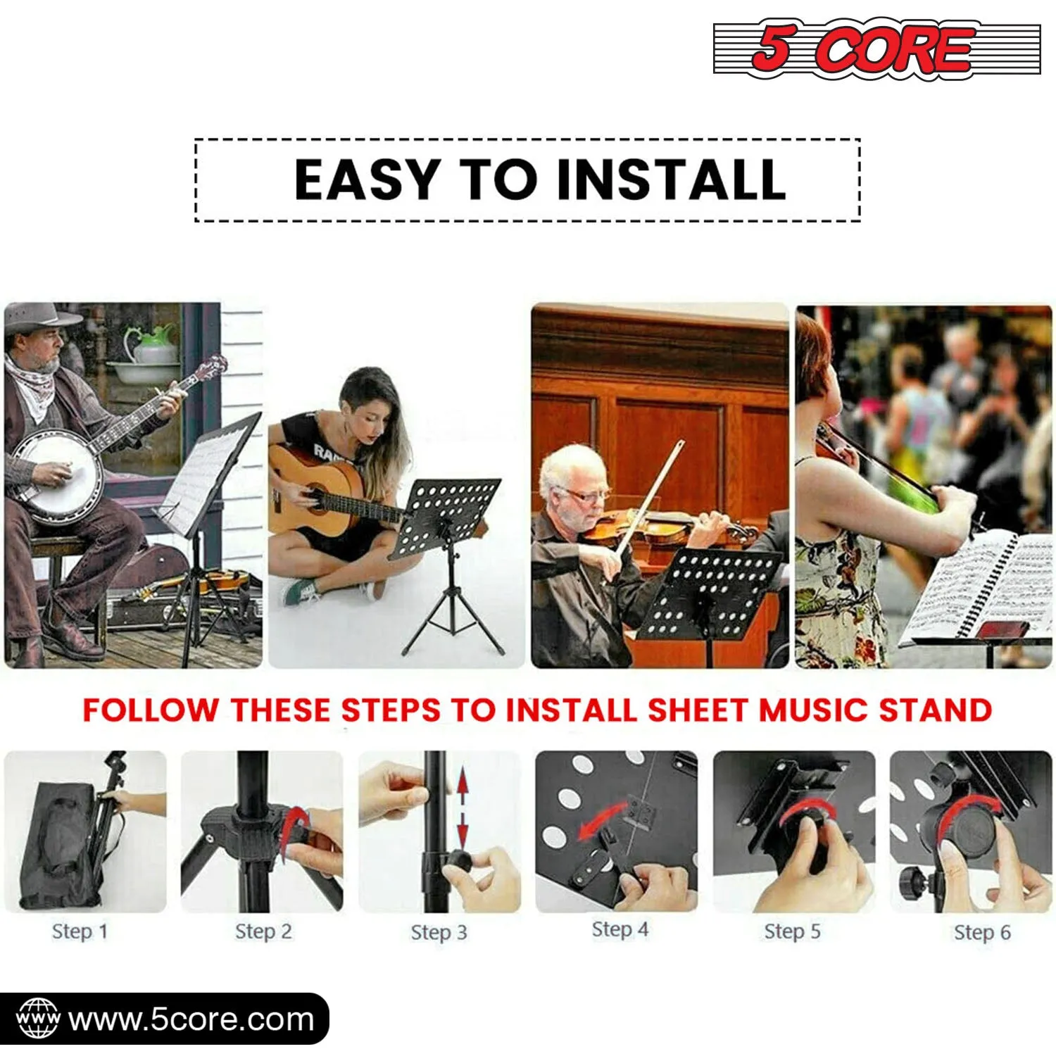 5 Core Sheet Music Stand Professional Folding Adjustable Portable, Blue