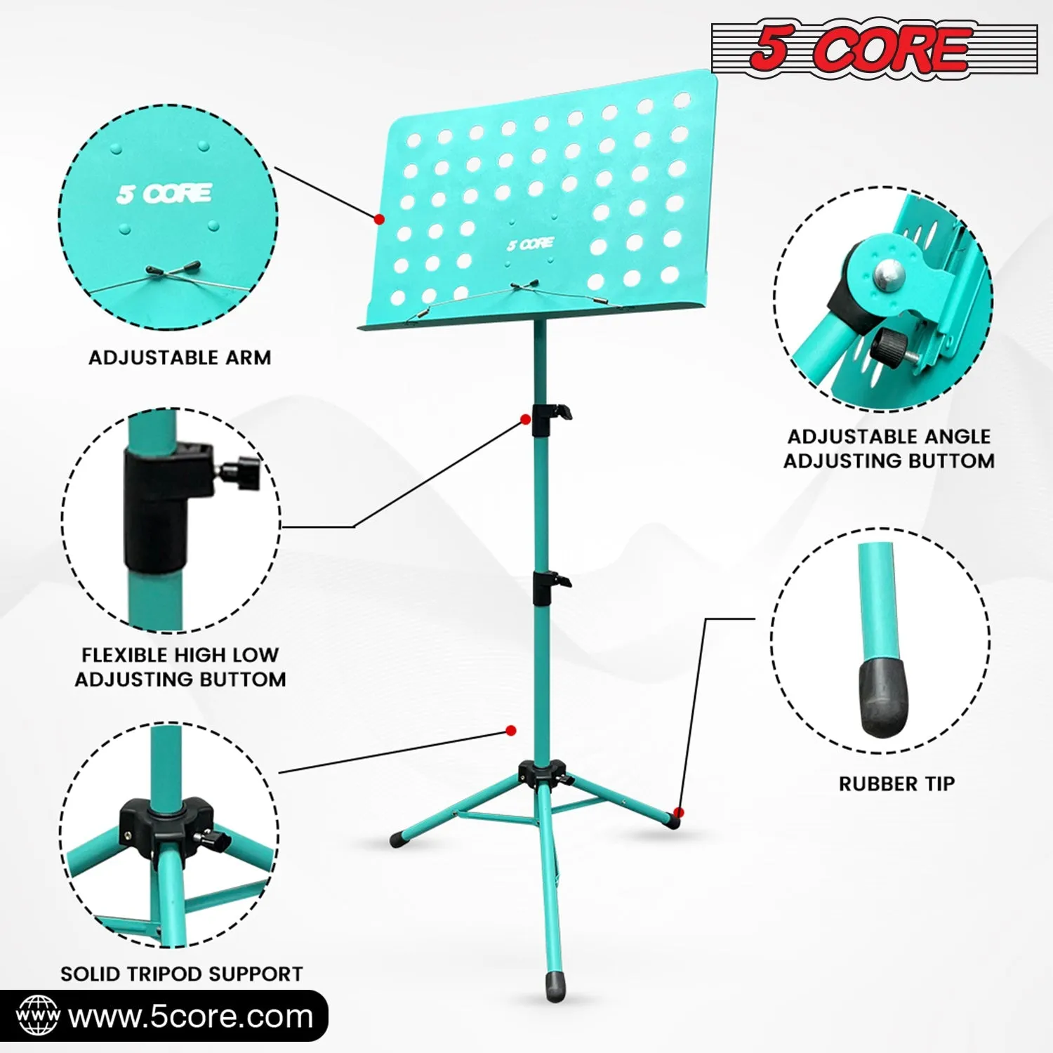 5 Core Sheet Music Stand Professional Folding Adjustable Portable, Blue