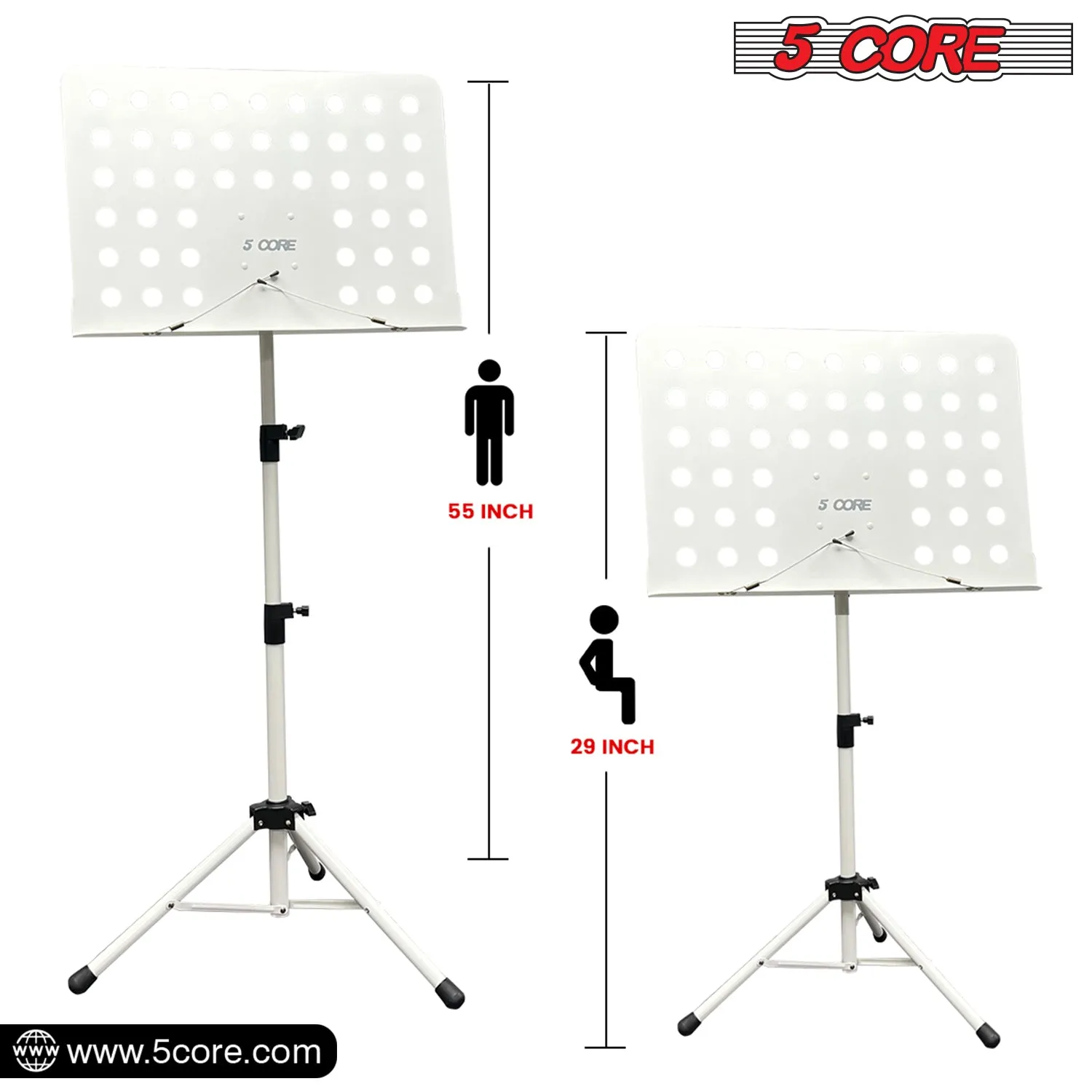 5 Core Sheet Music Stand Professional Folding Adjustable Portable, White