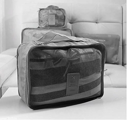 6 Set Packing Cubes,Travel Luggage Organizer-3 Travel Cubes   3 Pouches (Grey)