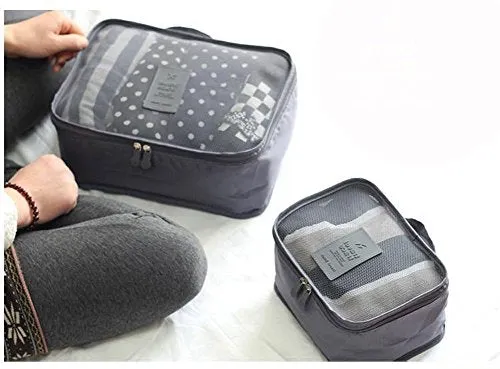 6 Set Packing Cubes,Travel Luggage Organizer-3 Travel Cubes   3 Pouches (Grey)