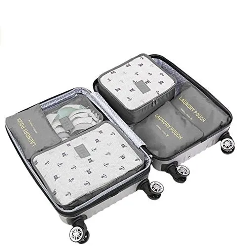 6 Set Packing Cubes,Travel Luggage Organizer-3 Travel Cubes   3 Pouches (Grey)