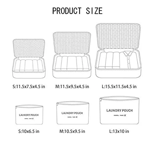 6 Set Packing Cubes,Travel Luggage Organizer-3 Travel Cubes   3 Pouches (Grey)