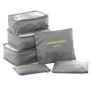 6 Set Packing Cubes,Travel Luggage Organizer-3 Travel Cubes   3 Pouches (Grey)