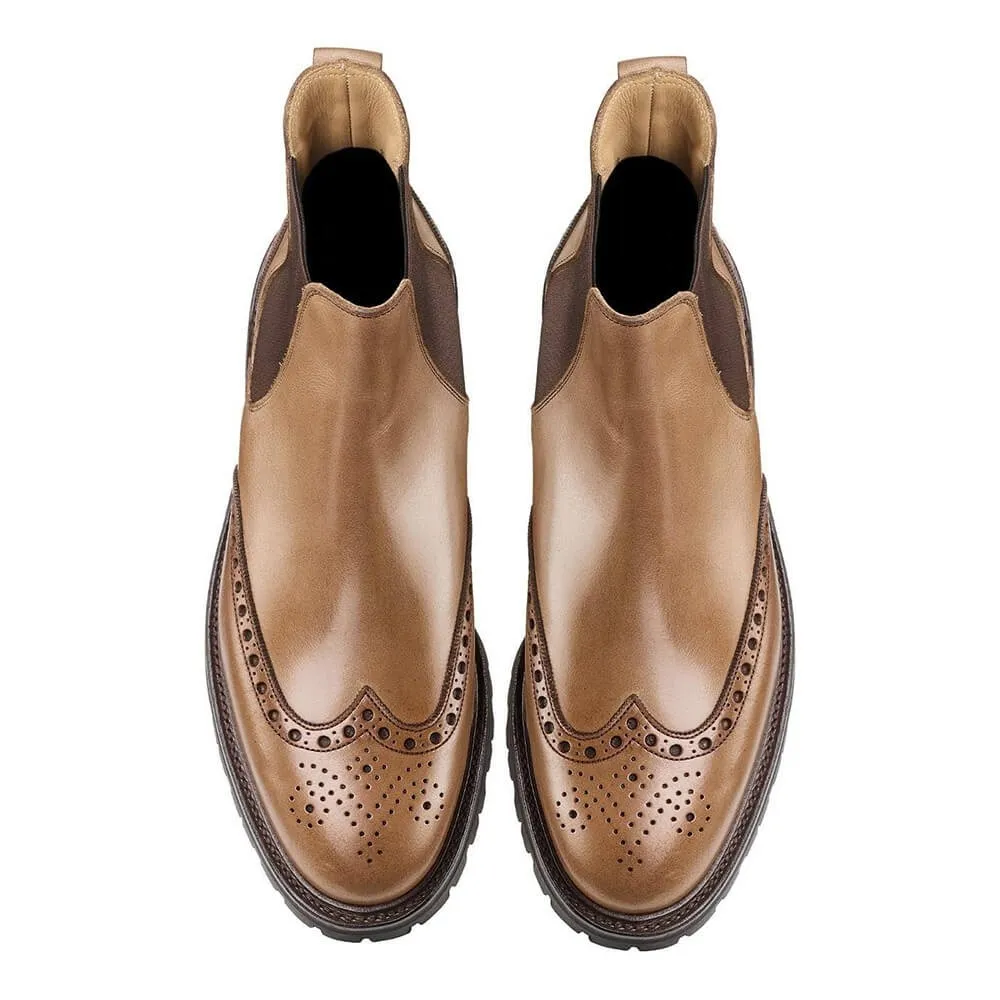 7 CM/2.76 Inches CMR CHAMARIPA Men’s Height Increasing Boots – Brown Leather Brogue Chelsea Boots
