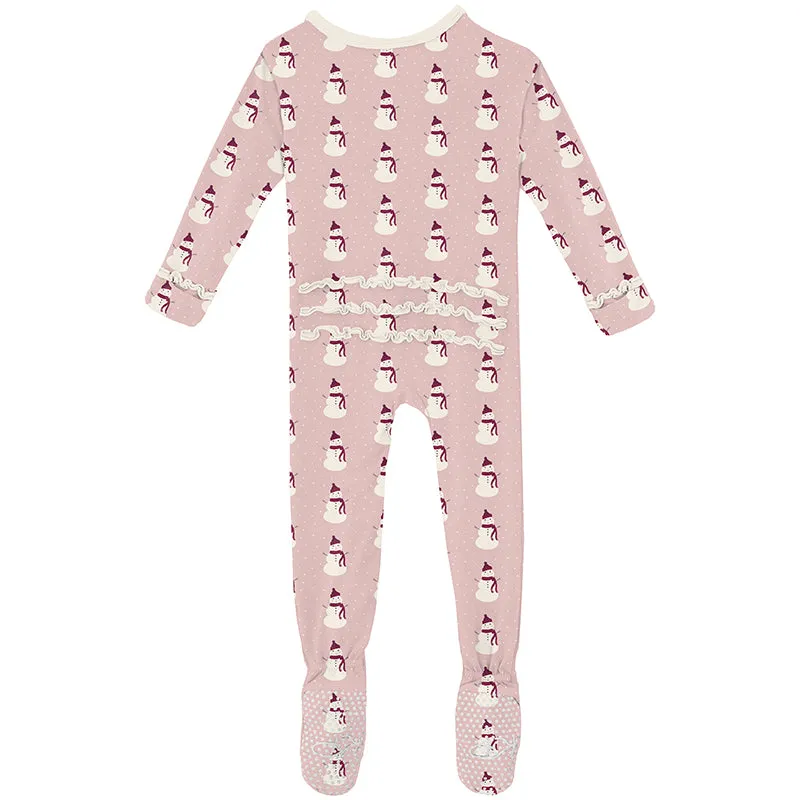 baby rose snowman muffin ruffle zipper footie