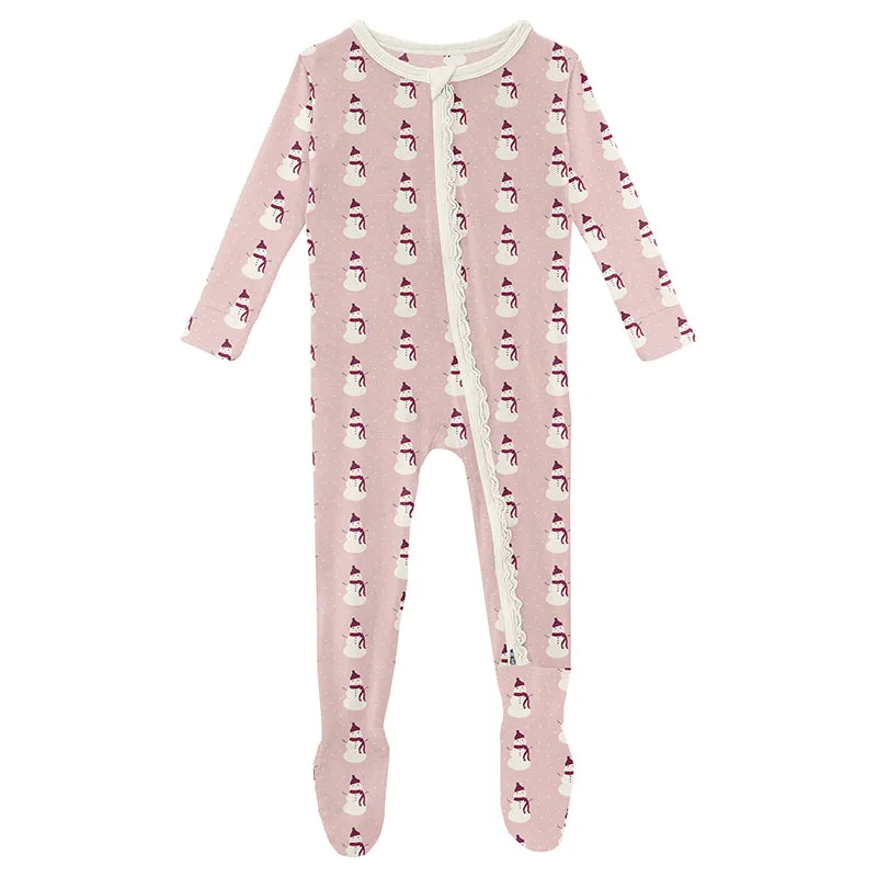 baby rose snowman muffin ruffle zipper footie