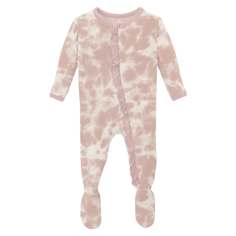 baby rose tie dye classic ruffle footie