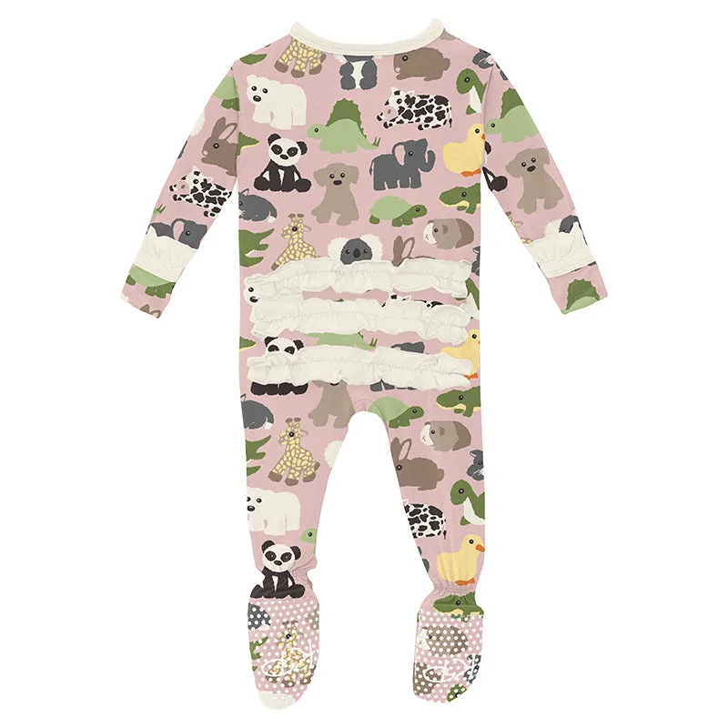 baby rose too many stuffies classic ruffle zipper footie