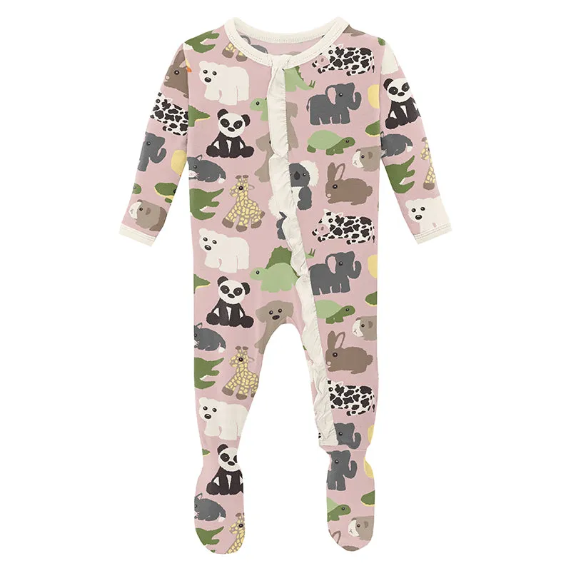 baby rose too many stuffies classic ruffle zipper footie