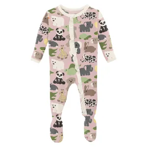 baby rose too many stuffies classic ruffle zipper footie