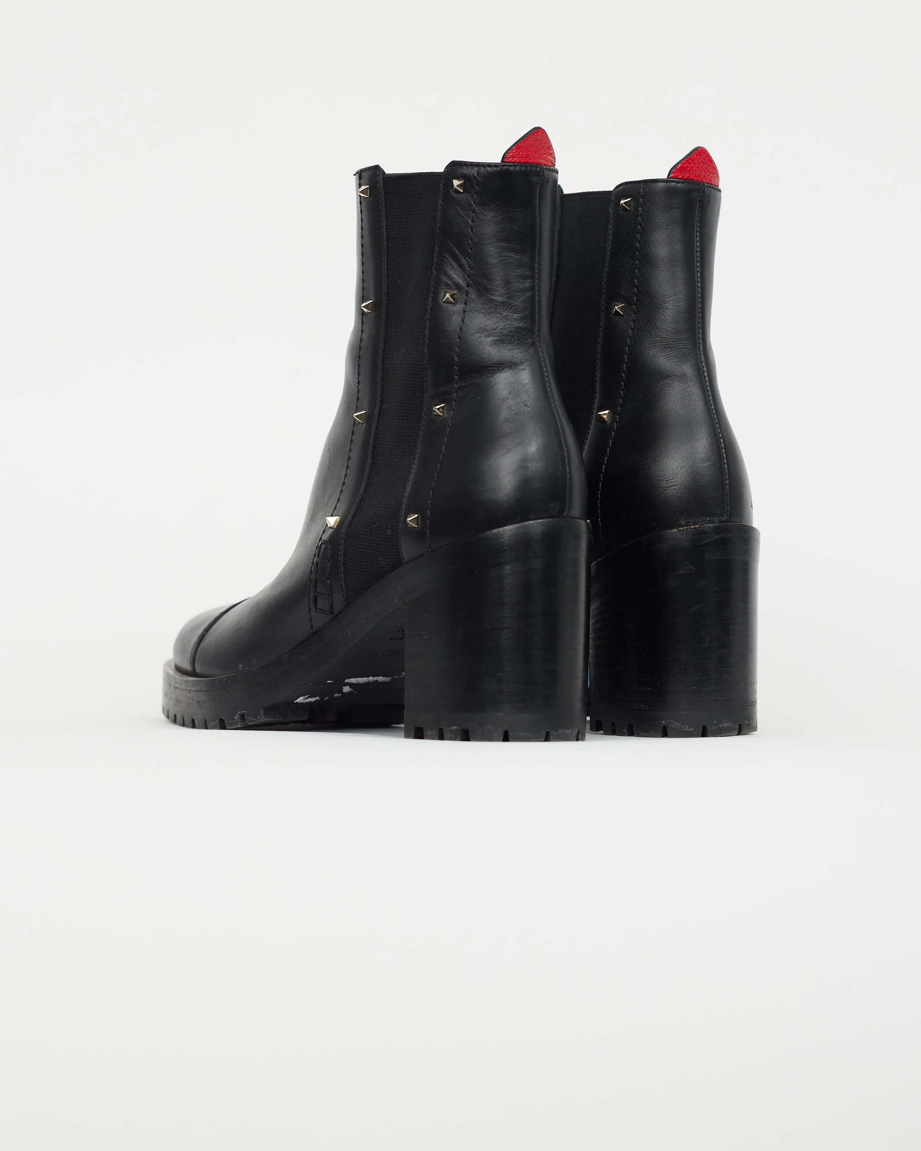 Black Leather Rockstud Chelsea Boot