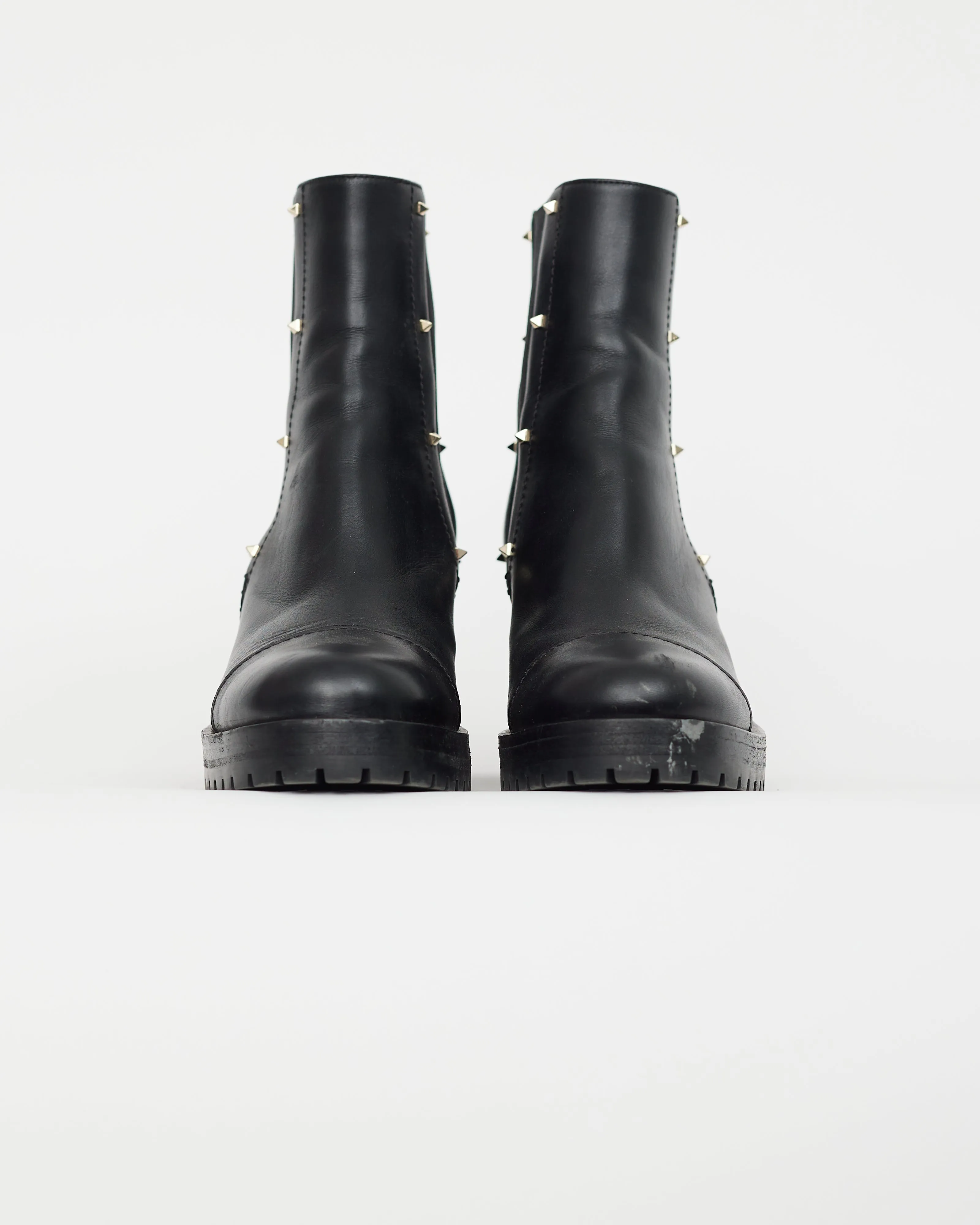 Black Leather Rockstud Chelsea Boot