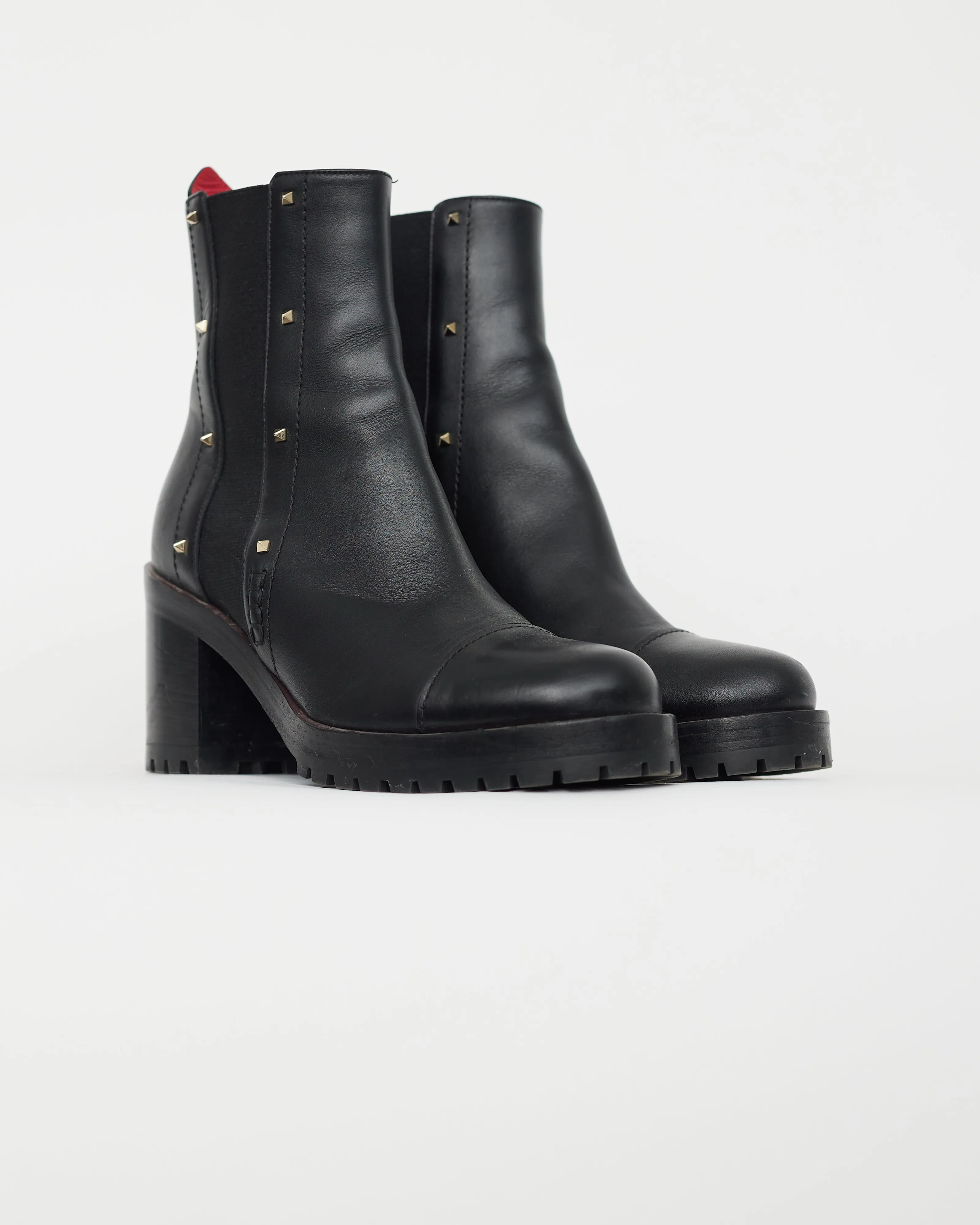 Black Leather Rockstud Chelsea Boot
