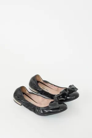 Black Patent Leather Bow Flat