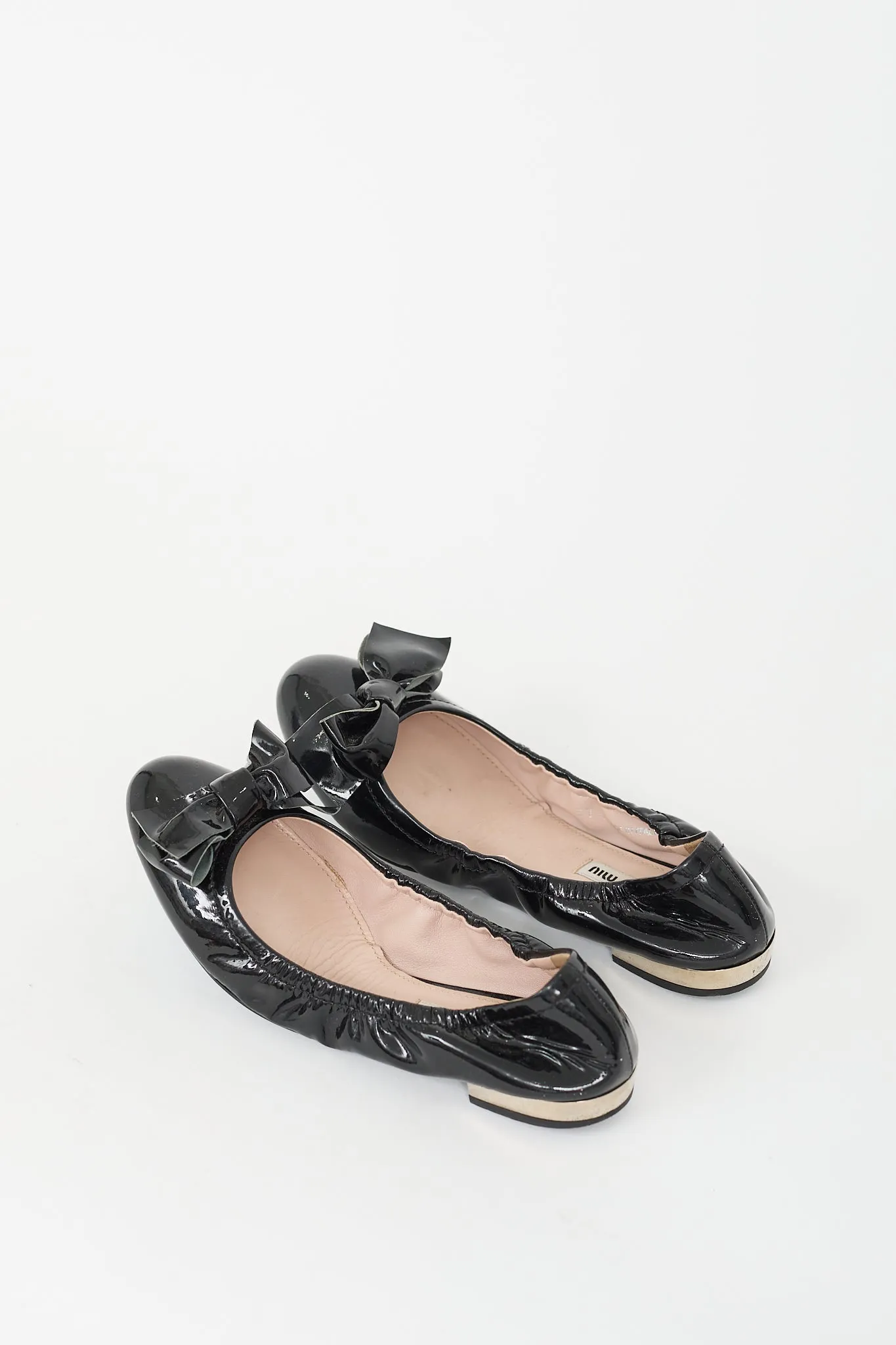 Black Patent Leather Bow Flat