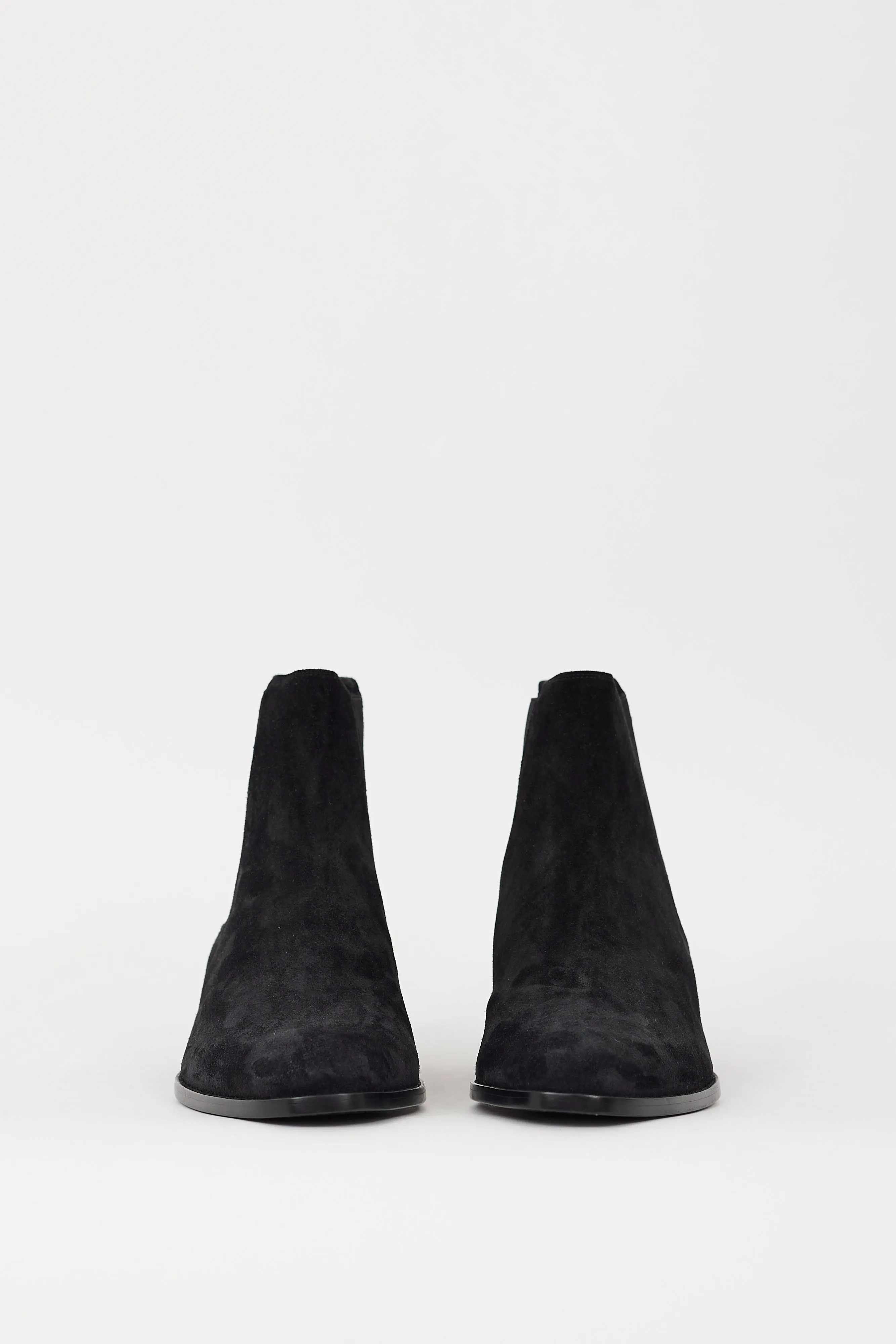 Black Suede Pointed Toe Chelsea Boot
