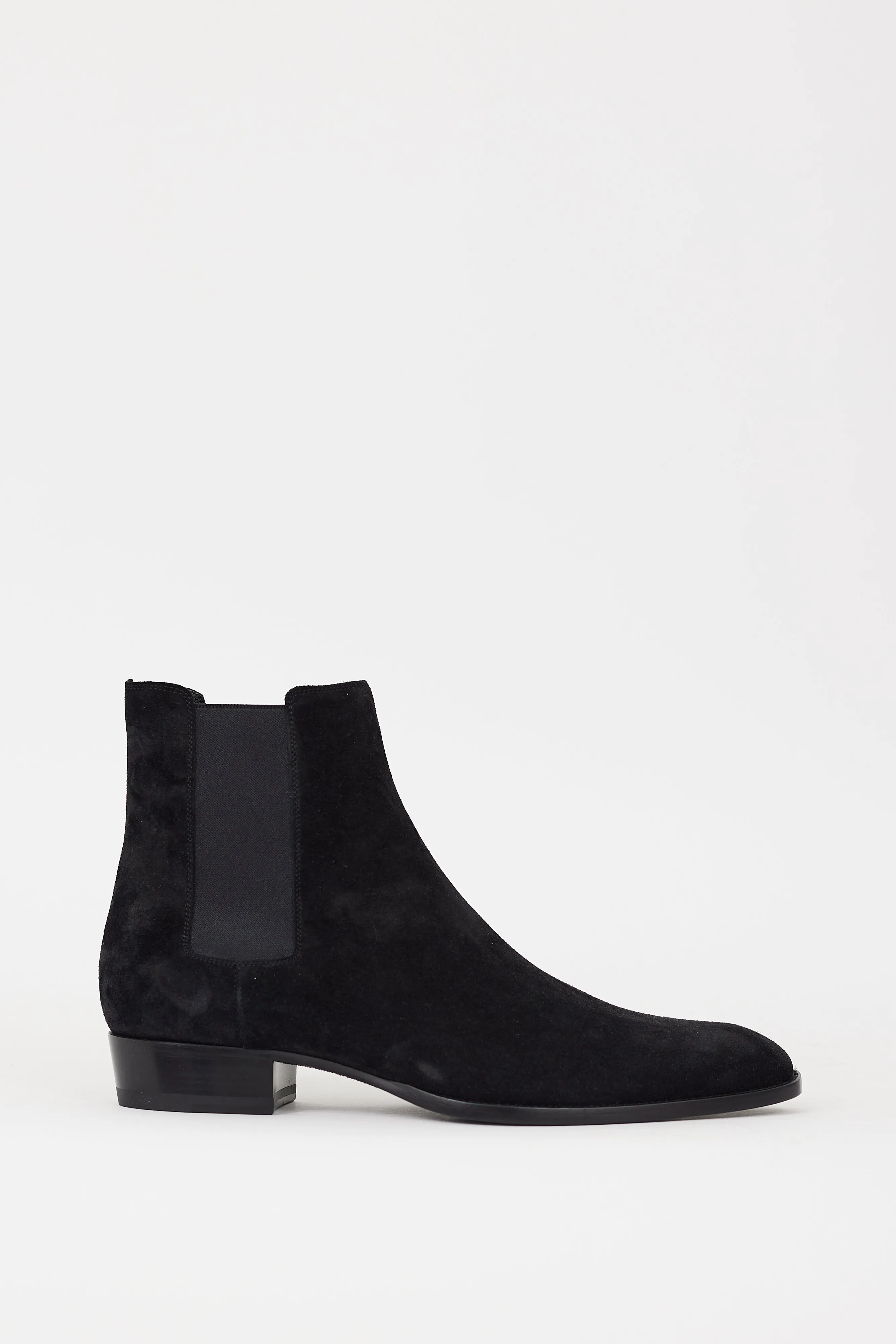 Black Suede Pointed Toe Chelsea Boot