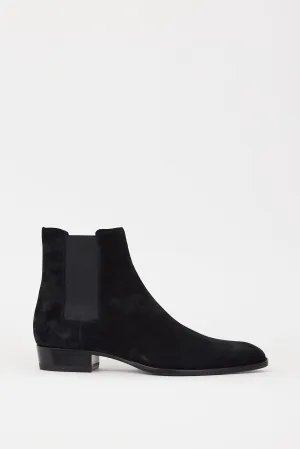 Black Suede Pointed Toe Chelsea Boot