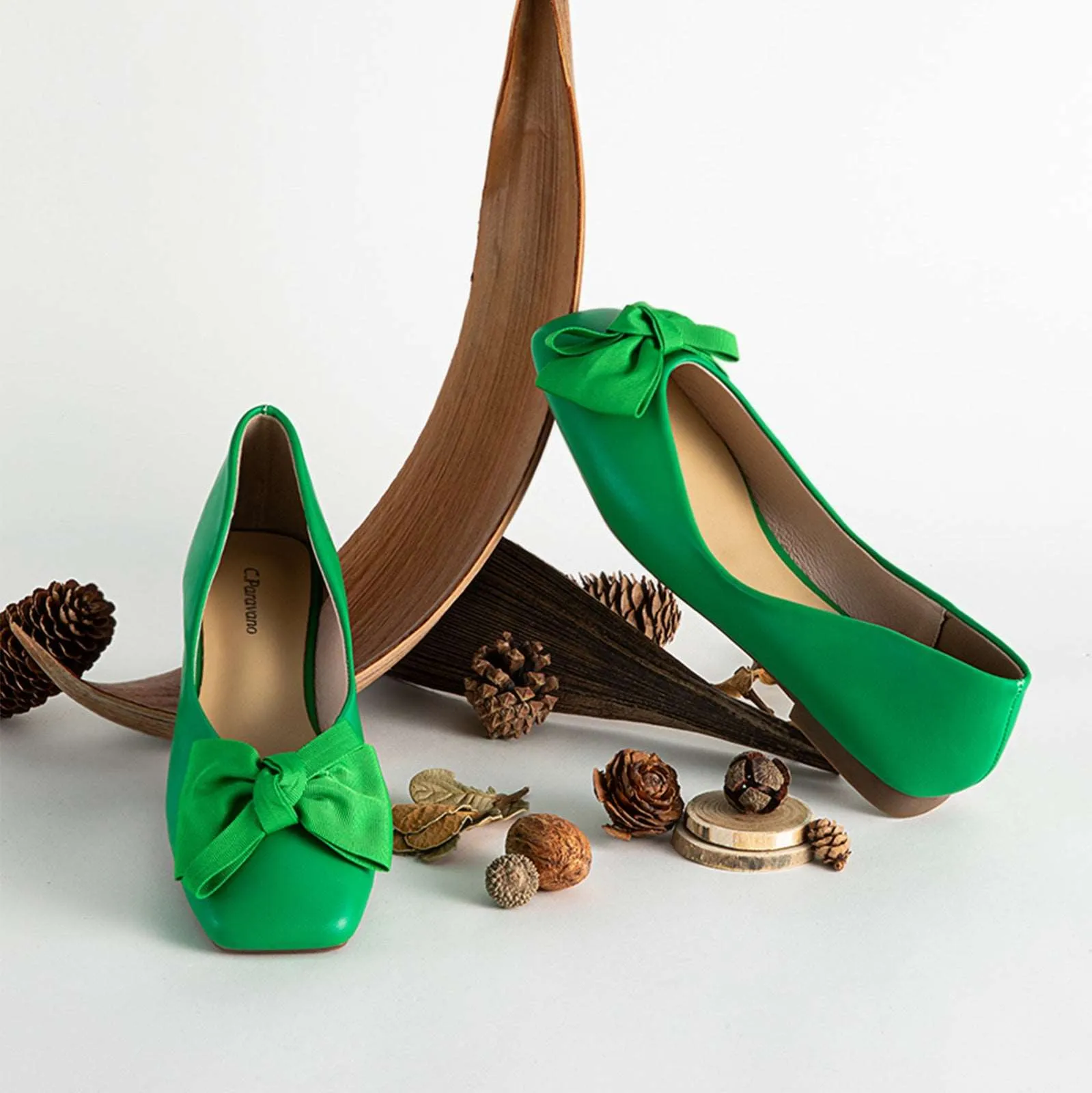 Bow Ballerina Flats (Eva) Green