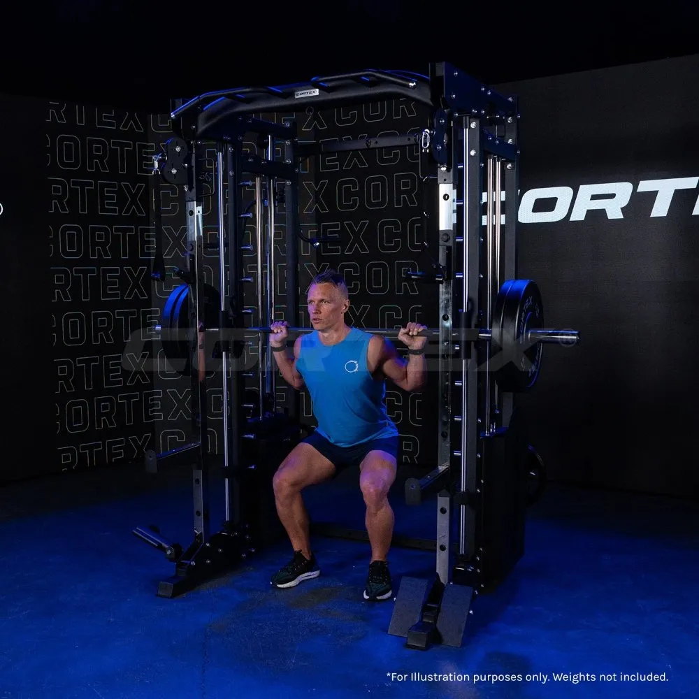 CORTEX SM-25 6-in-1 Power Rack with Smith & Cable Machine   BN-6 Bench   130kg Olympic Weight Plate & Barbell Package