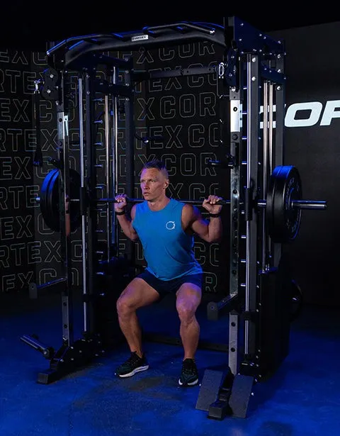 CORTEX SM-25 6-in-1 Power Rack with Smith & Cable Machine   BN-6 Bench   130kg Olympic Weight Plate & Barbell Package