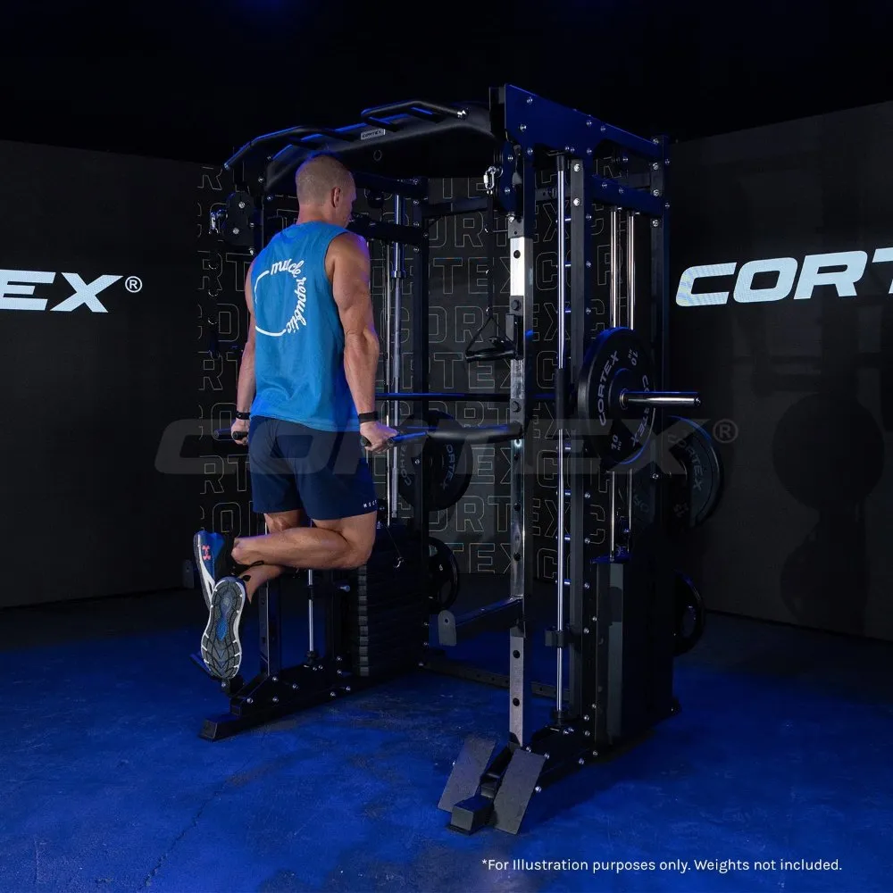 CORTEX SM-25 6-in-1 Power Rack with Smith & Cable Machine   BN-6 Bench   130kg Olympic Weight Plate & Barbell Package