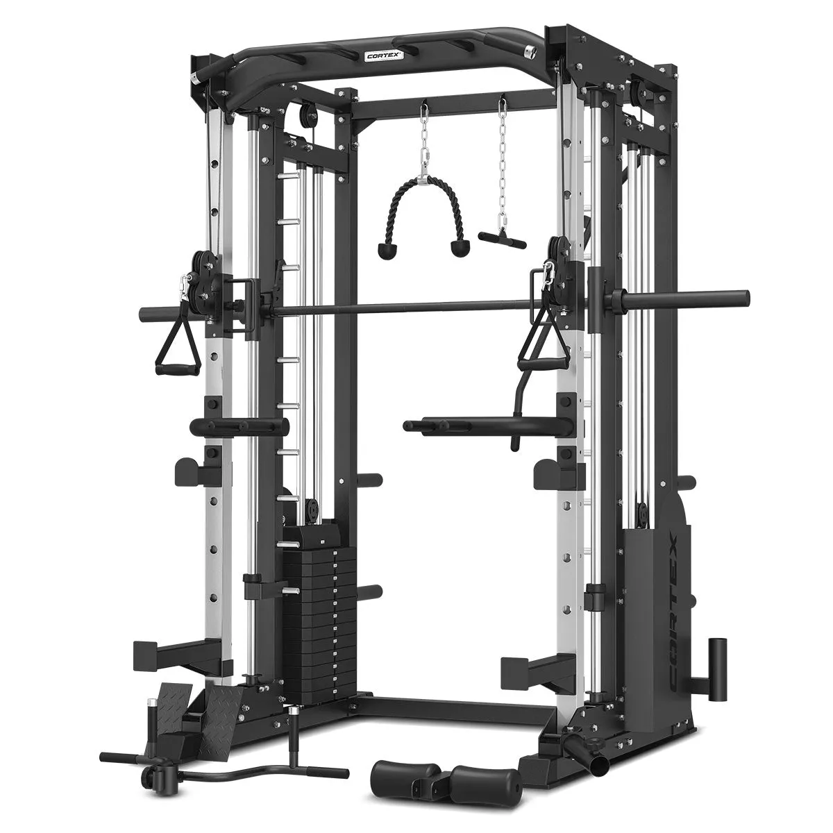 CORTEX SM-25 6-in-1 Power Rack with Smith & Cable Machine   BN-6 Bench   130kg Olympic Weight Plate & Barbell Package