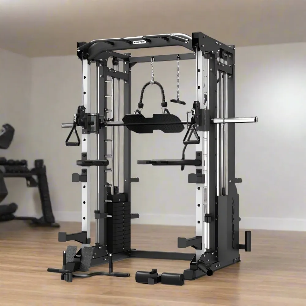 CORTEX SM-25 6-in-1 Power Rack with Smith & Cable Machine   BN-6 Bench   130kg Olympic Weight Plate & Barbell Package