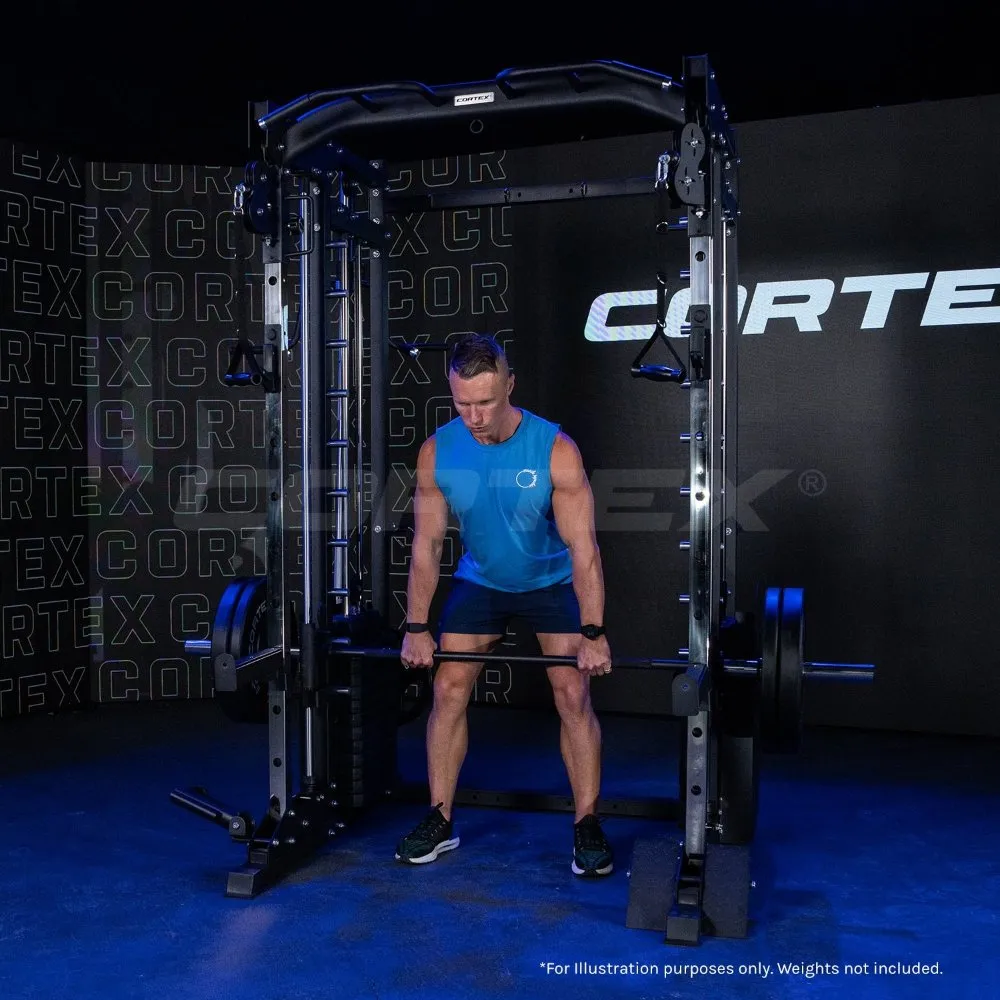CORTEX SM-25 6-in-1 Power Rack with Smith & Cable Machine   BN-6 Bench   130kg Olympic Weight Plate & Barbell Package