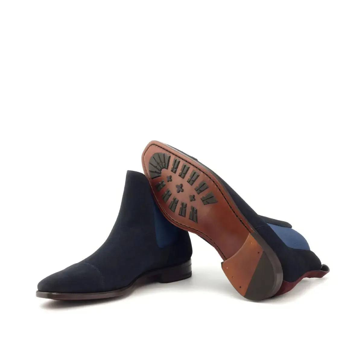 DapperFam Monza in Navy / Burgundy Men's Lux Suede Chelsea Boot