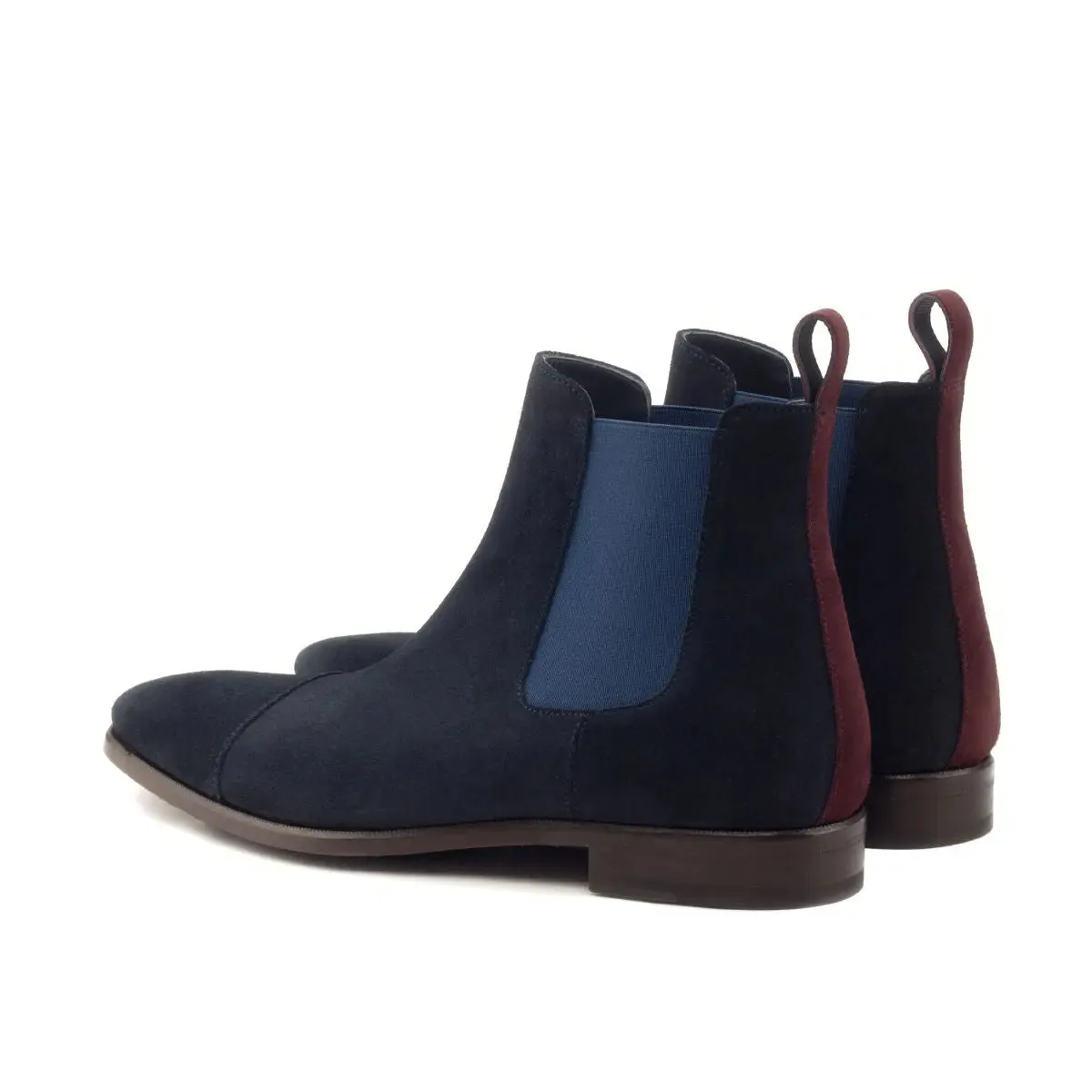DapperFam Monza in Navy / Burgundy Men's Lux Suede Chelsea Boot