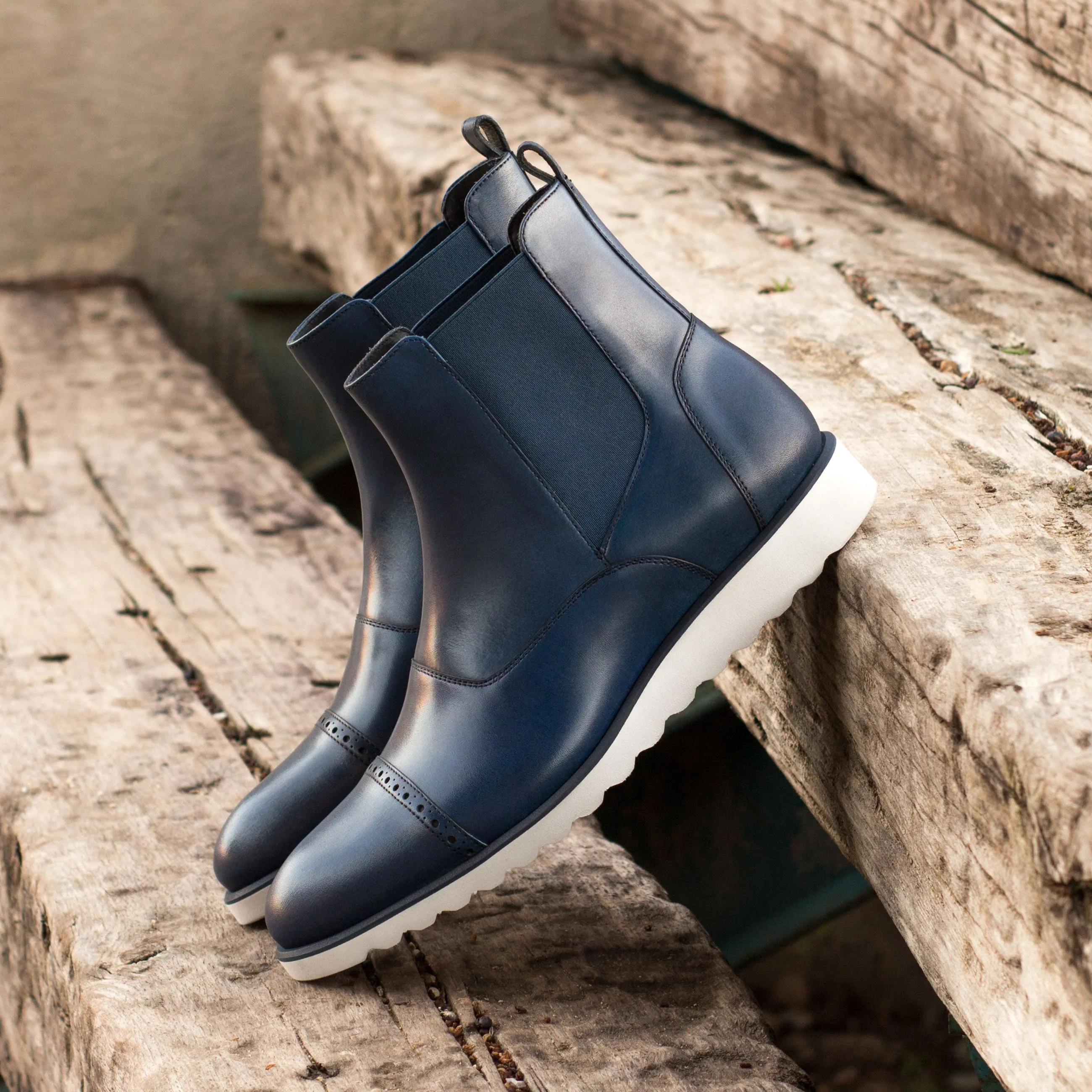 DapperFam Vesuvio in Navy Men's Italian Leather Chelsea Multi Boot