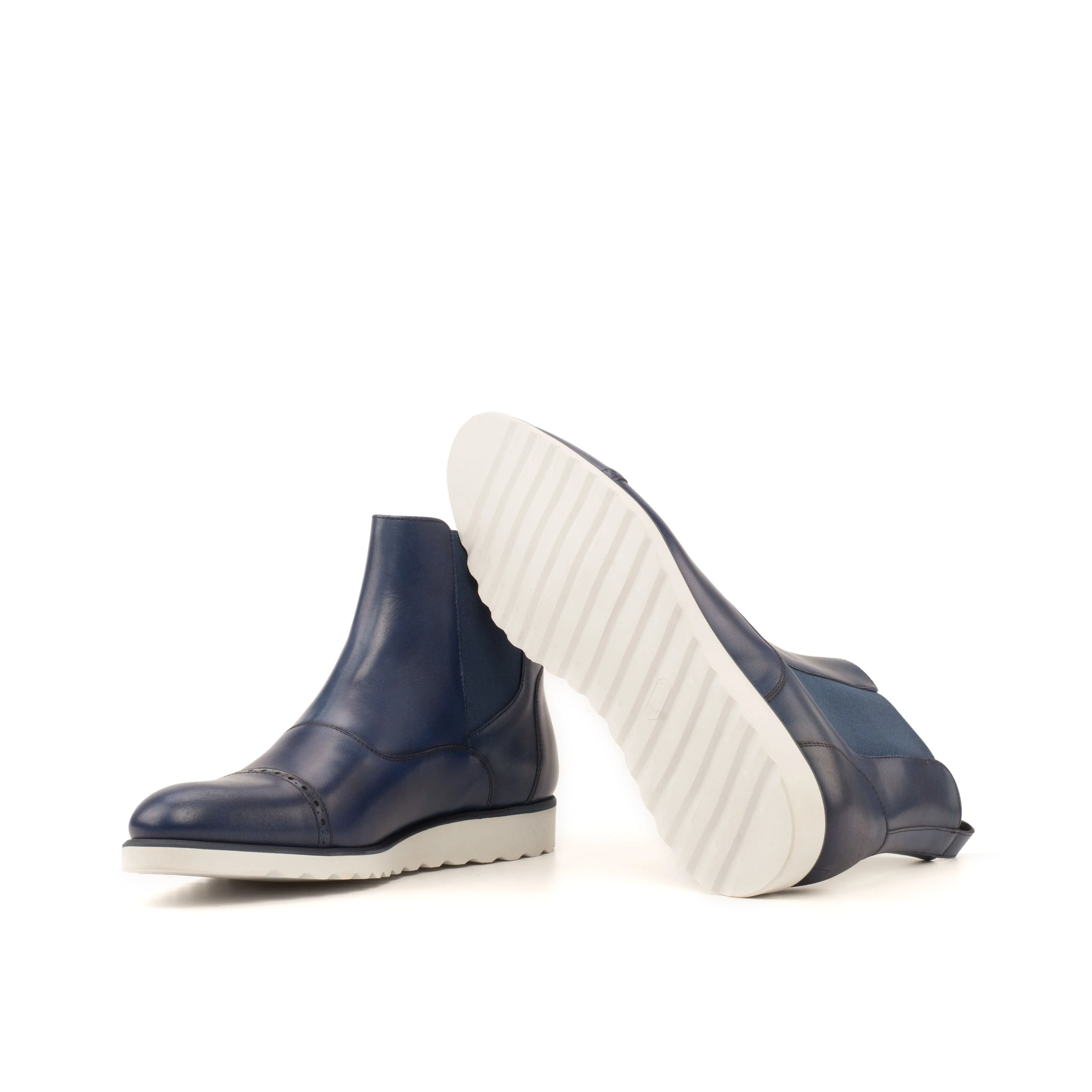 DapperFam Vesuvio in Navy Men's Italian Leather Chelsea Multi Boot