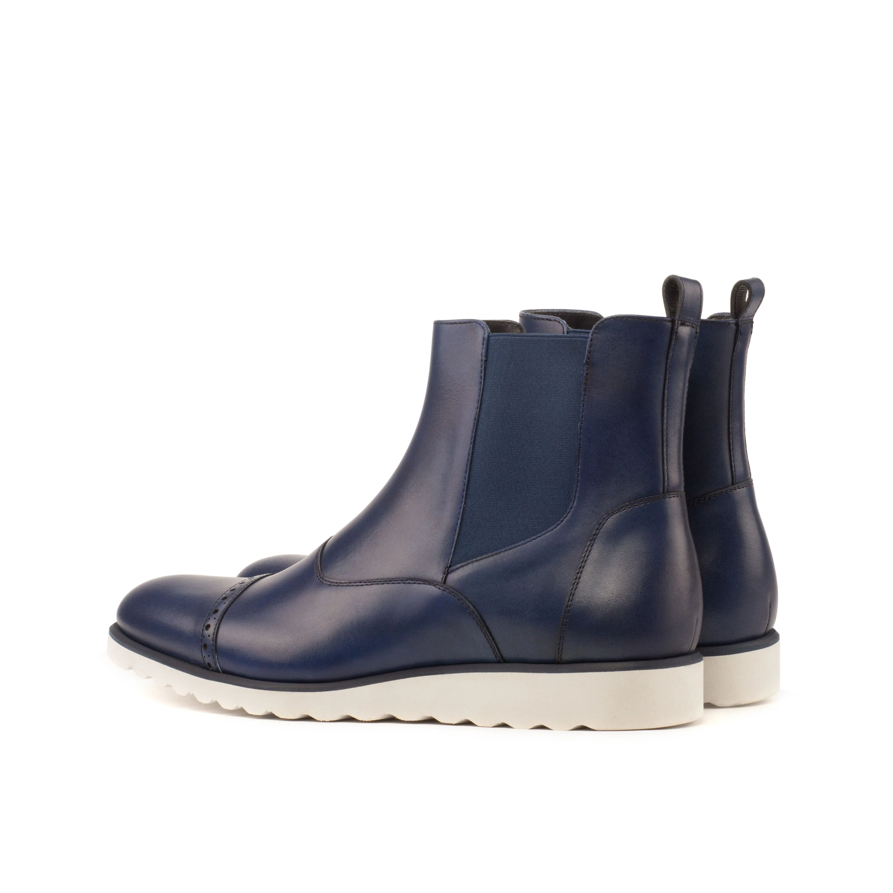 DapperFam Vesuvio in Navy Men's Italian Leather Chelsea Multi Boot