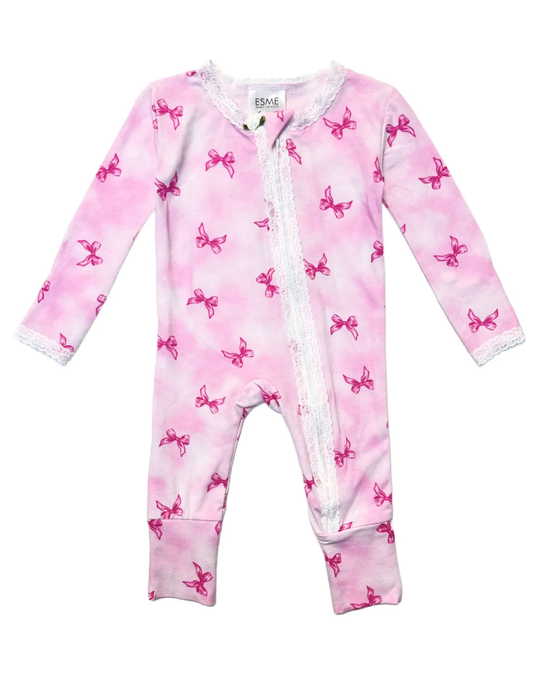Esme Ribbon Bows Lace Trim Flip Footie