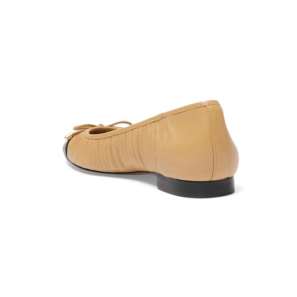 Fame Flat in Black And Camel Leather