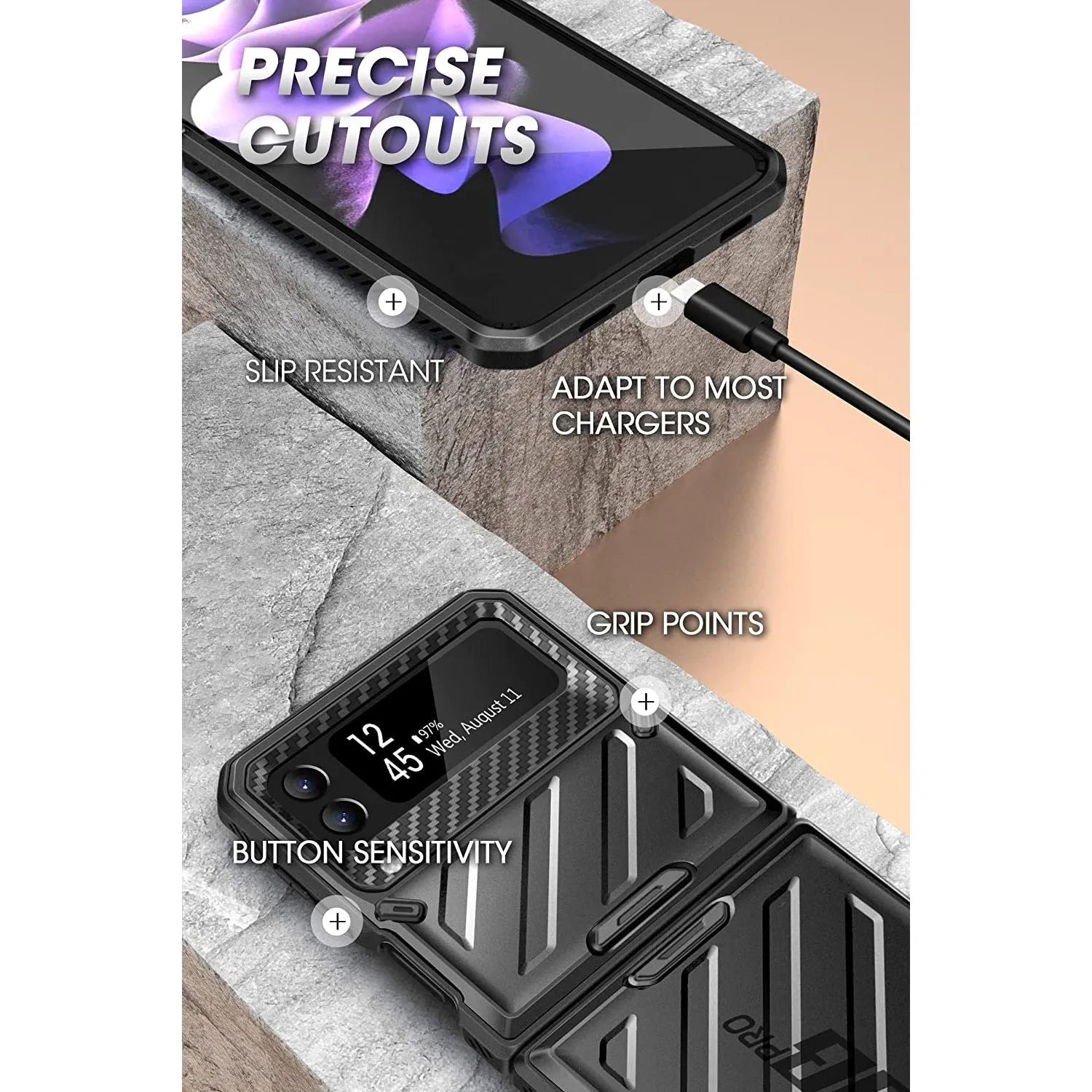 Galaxy Z Flip3 Unicorn Beetle PRO Rugged Case with Belt Clip-Black
