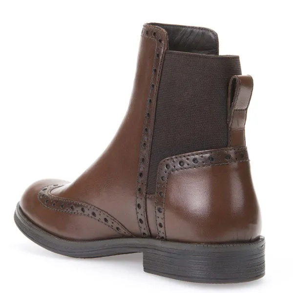 Geox J Agata Dark Tan Chelsea Ankle Boots