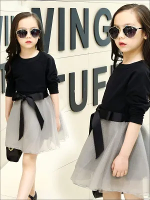 Girls Black Fitted Sweater & Grey Tutu Skirt Set