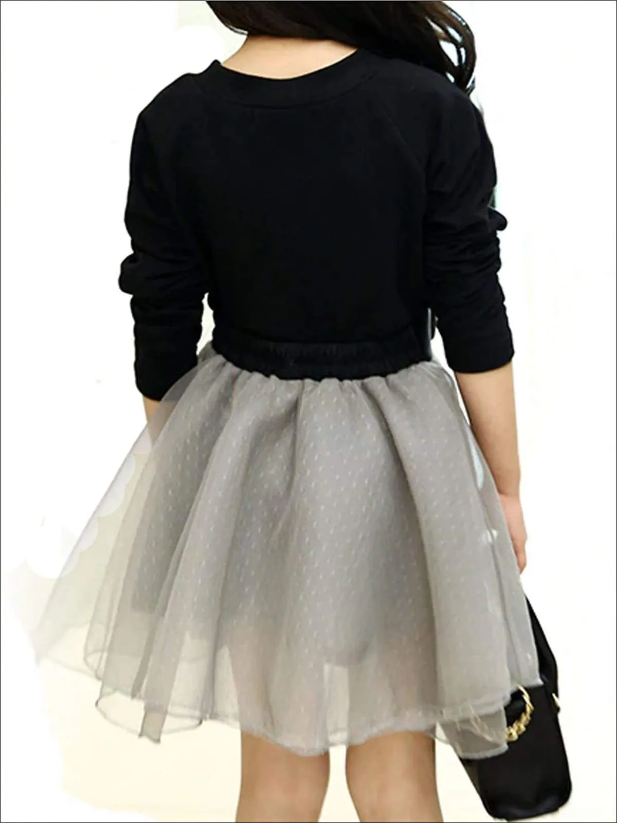 Girls Black Fitted Sweater & Grey Tutu Skirt Set