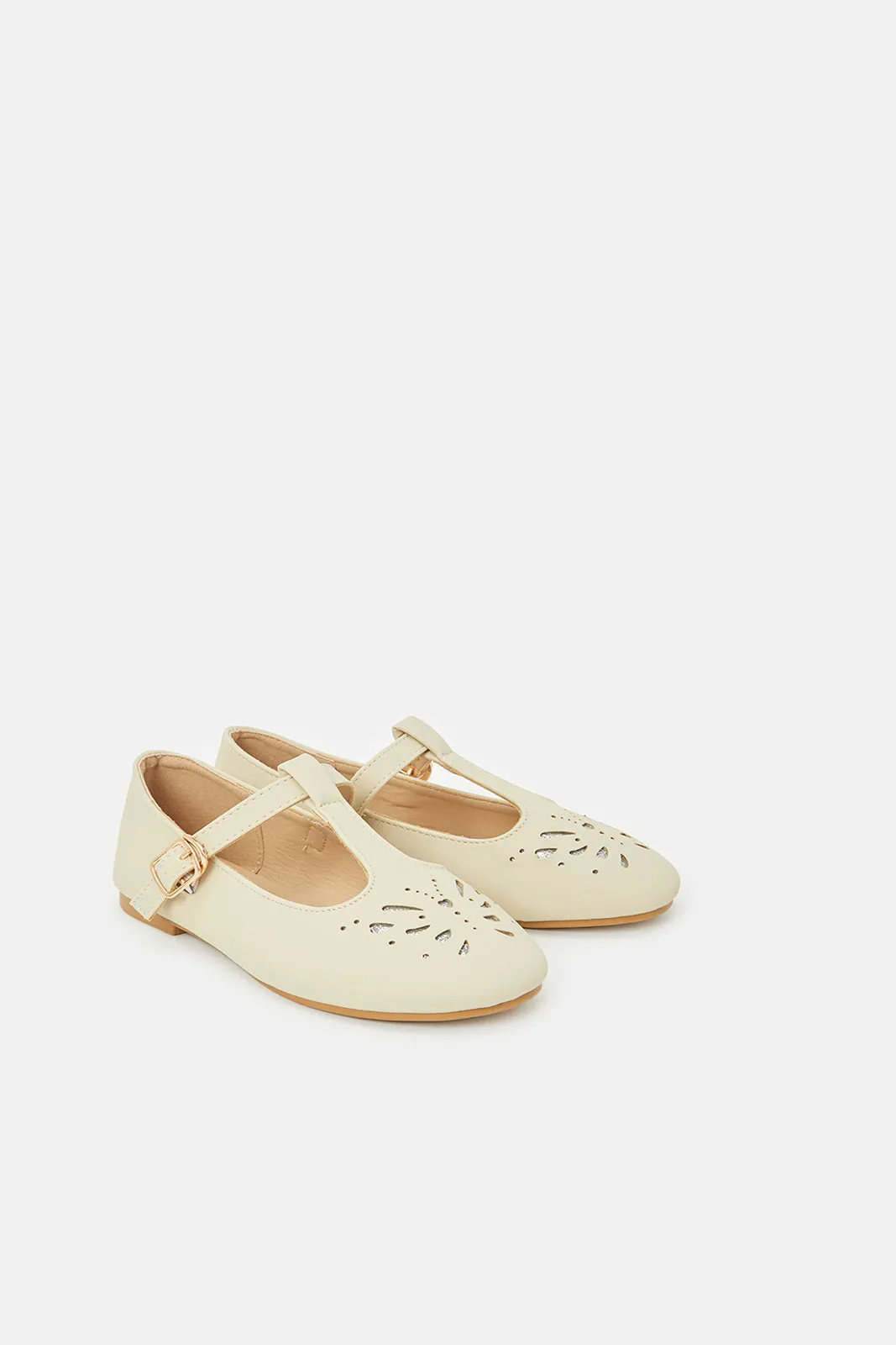 Girls Cream T-Bar Ballerina