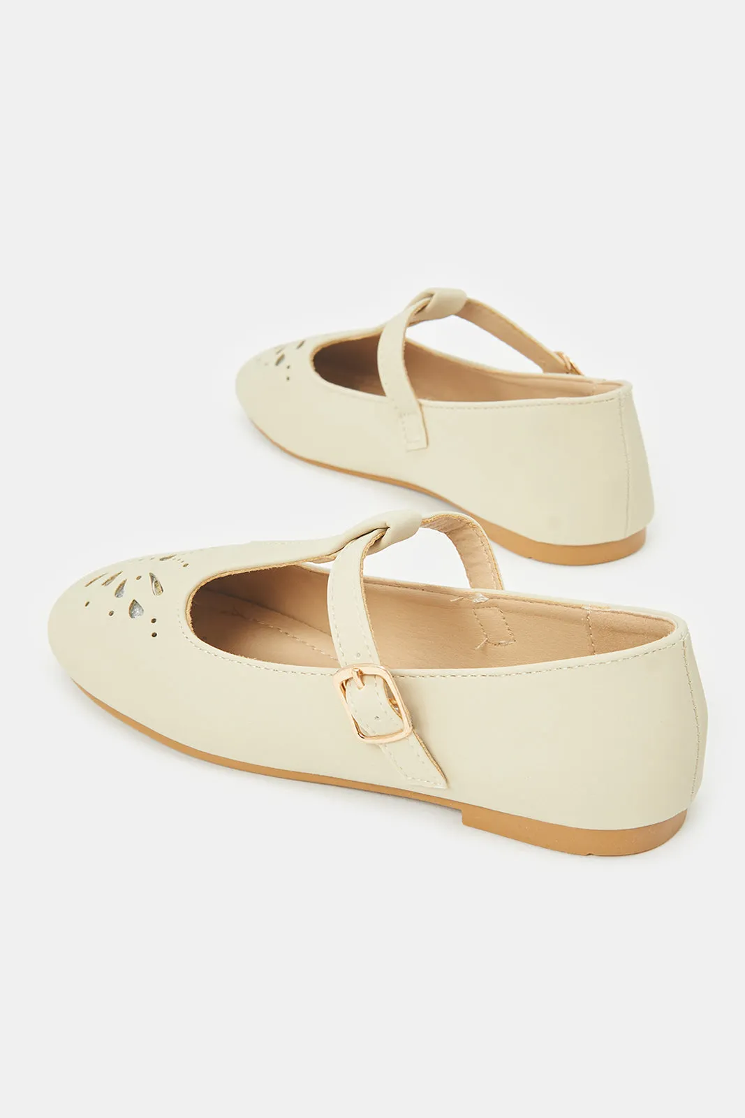 Girls Cream T-Bar Ballerina