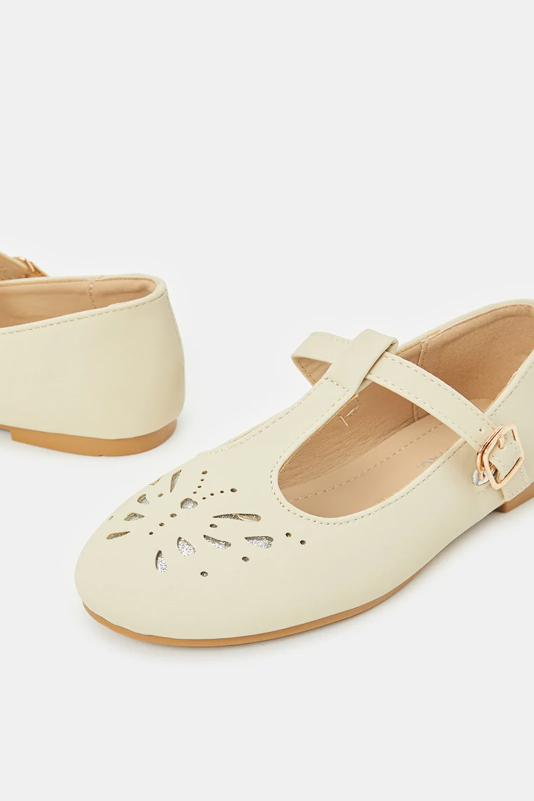 Girls Cream T-Bar Ballerina