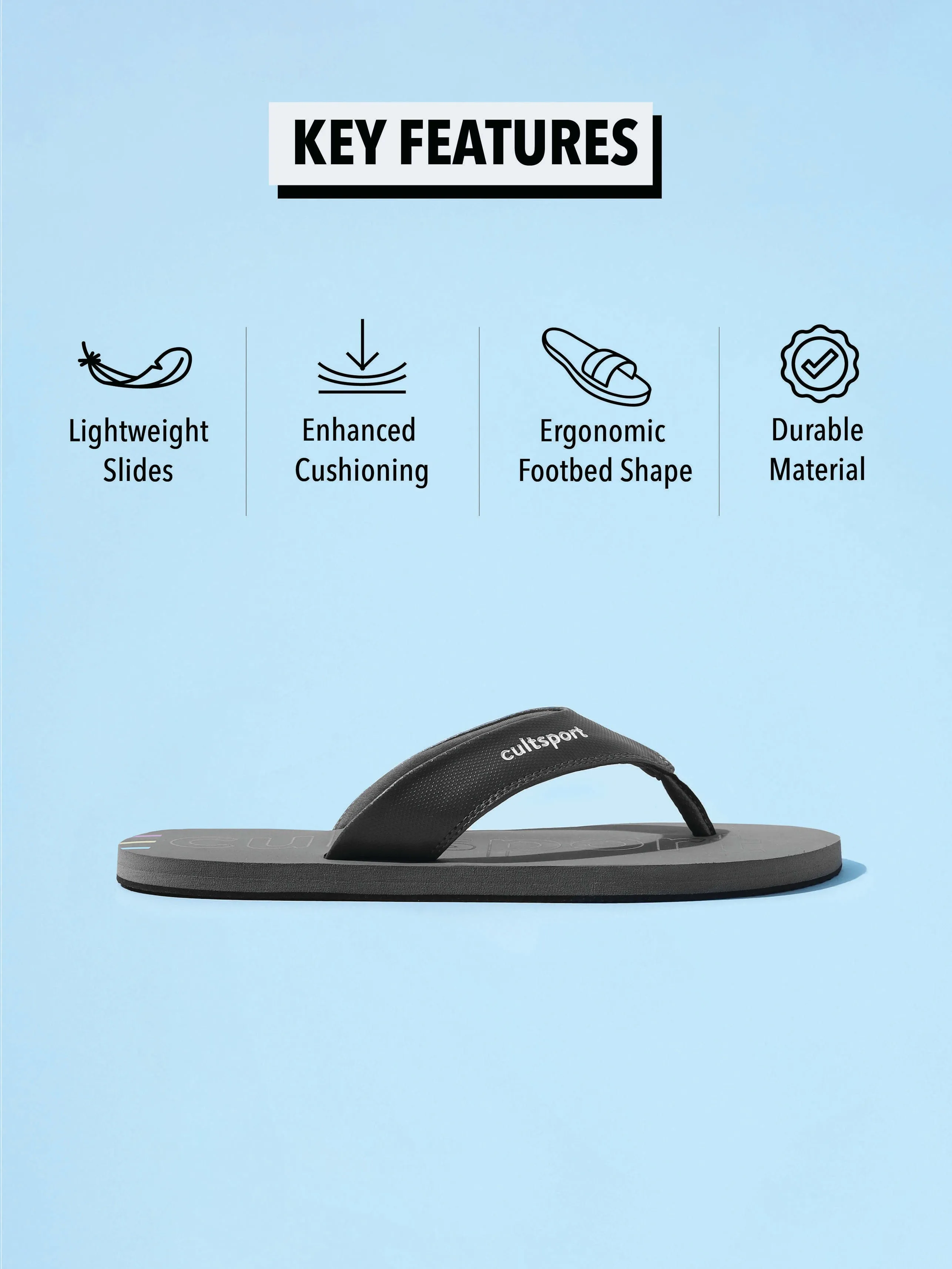 Glide Sweat Absorbing EVA Flip Flops - Dark Grey